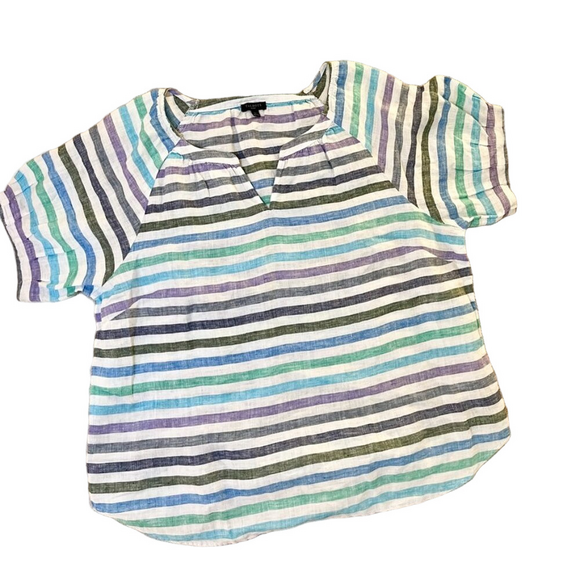 Talbots LINEN POPOVER - ROCKPORT STRIPE - Picture 1 of 14